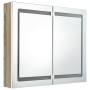 Armadietto Bagno con Specchio e LED Bianco e Rovere 80x12x68 cm