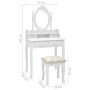 Tavolo da Trucco e Sgabello Bianco 75x69x140 cm Legno Paulownia