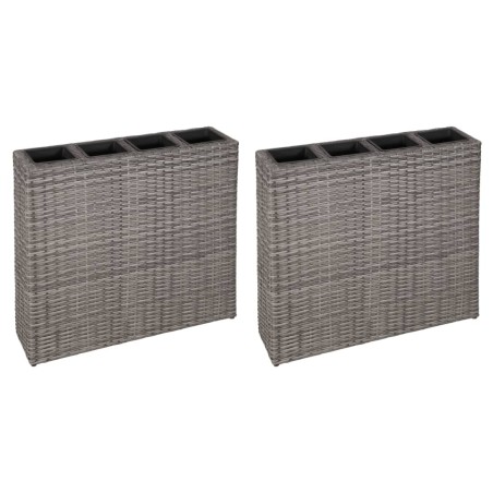 Letti Rialzati da Giardino con 4 Vasi 2 pz in Polyrattan Grigio