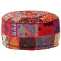 Pouf Patchwork Rotondo Fatto a Mano in Cotone 40x20 cm Rosso