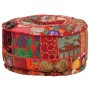 Pouf Patchwork Rotondo Fatto a Mano in Cotone 40x20 cm Rosso