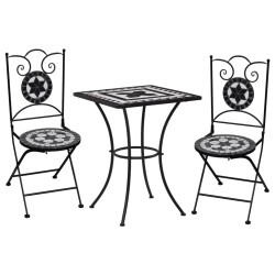 Set Bistrò 3 pz con Mosaico in Ceramica Nero e Bianco