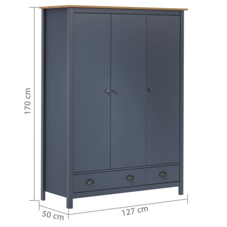 Armadio a 3 Ante Hill Grigio 127x50x170 cm in Legno di Pino