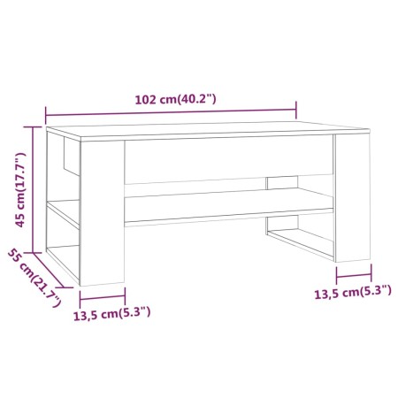 Tavolino da Salotto Bianco Lucido 102x55x45cm Legno Multistrato