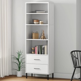 Libreria con 2 Cassetti Bianco 60x35x180 cm Legno Massello OSLO