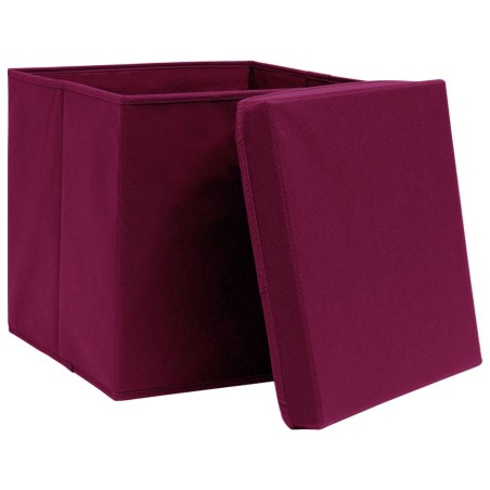 Scatole con Coperchi 10 pz Rosso Scuro 32x32x32 cm Tessuto