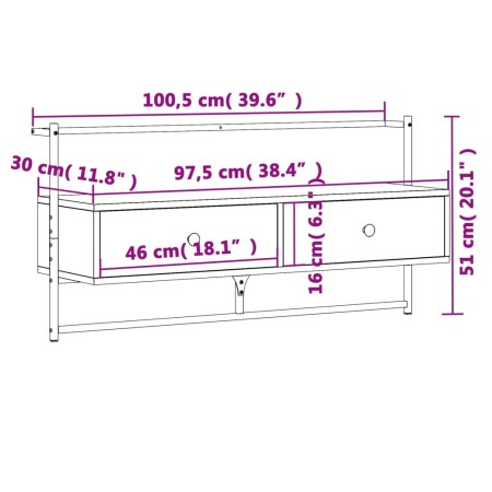 Mobile TV a Muro Rovere Marrone 100,5x30x51cm Legno Multistrato