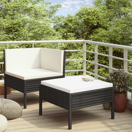 Set Divani da Giardino 2 pz con Cuscini in Polyrattan Nero