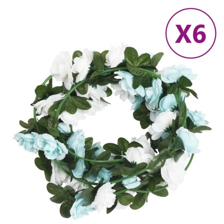 Ghirlande Fiori Artificiali 6 pz Blu e Bianco 240cm