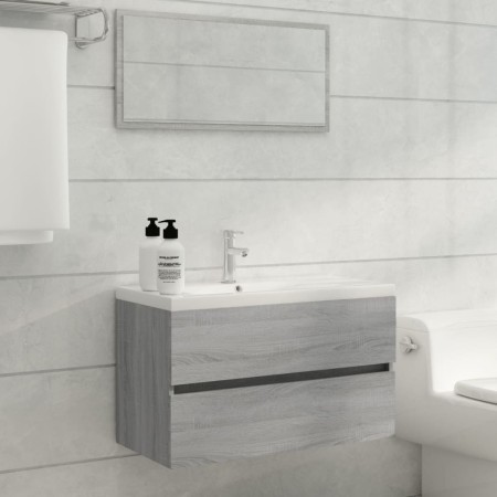 Set Mobili da Bagno 2 pz Grigio Sonoma in Legno Multistrato