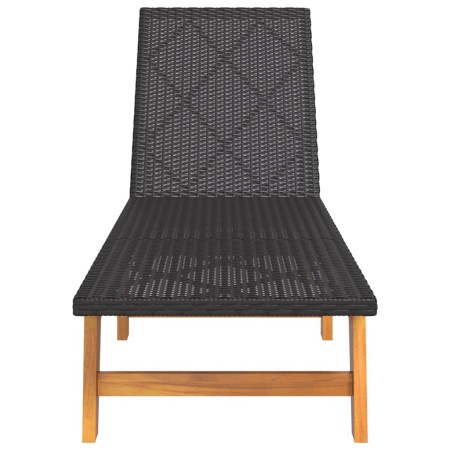 Sdraio 2pz Nero e Marrone Polyrattan e Legno Massello di Acacia