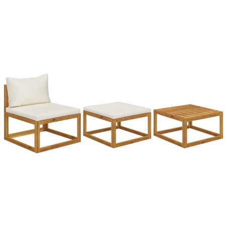 Set Divani da Giardino 3 pz con Cuscini Crema in Legno Acacia