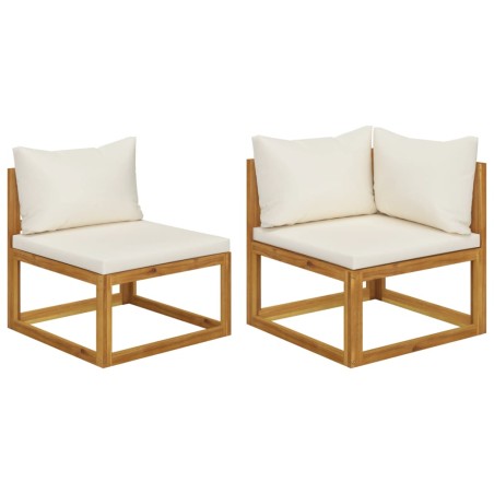 Set Divani da Giardino 2 pz con Cuscini Bianco Crema in Acacia