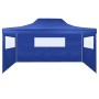 Gazebo Professionale Pieghevole con 3 Pareti 3x4m Acciaio Blu