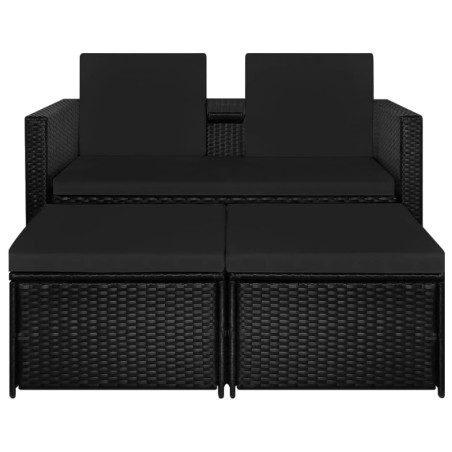 Set Divani da Giardino 3 pz con Cuscini in Polyrattan Nero