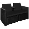 Set Divani da Giardino 3 pz con Cuscini in Polyrattan Nero