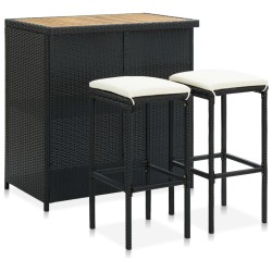 Set da Bar 3 pz in Polyrattan Nero