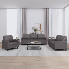 Set di Divani 3 pz con Cuscini Grigio in Similpelle