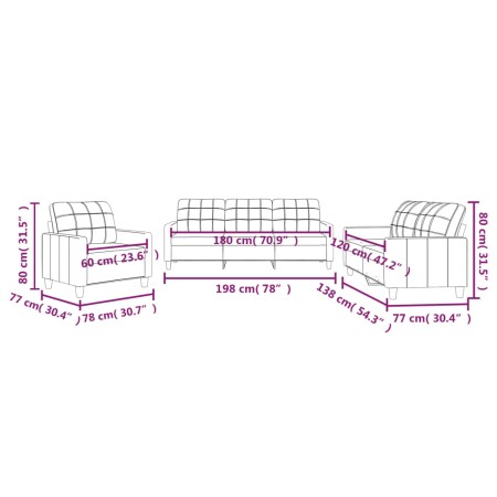 Set di Divani 3 pz con Cuscini Grigio in Similpelle