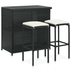 Set da Bar 3 pz in Polyrattan Nero