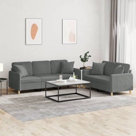 Set di Divani 2 pz con Cuscini Grigio Scuro in Tessuto