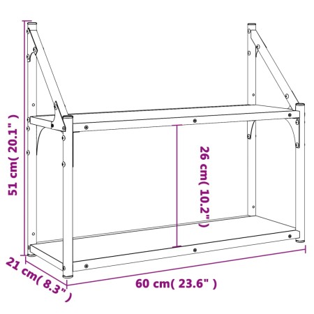 Scaffale Parete 2 Ripiani Rovere Sonoma 60x21x51 cm Multistrato