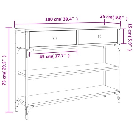 Tavolino Consolle Rovere Fumo 100x25x75 cm Legno Multistrato