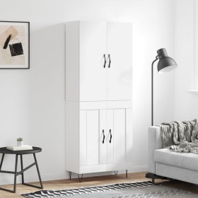 Credenza Bianco Lucido 69,5x34x180 cm in Legno Multistrato