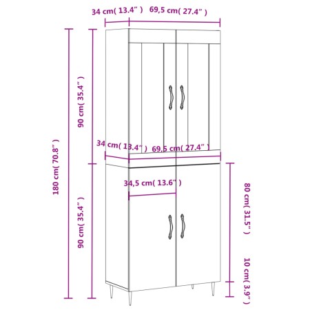 Credenza Grigio Cemento 69,5x34x180 cm in Legno Multistrato