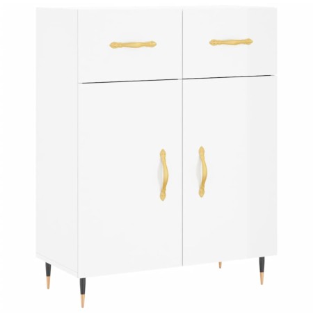 Credenza Bianco Lucido 69,5x34x180 cm in Legno Multistrato