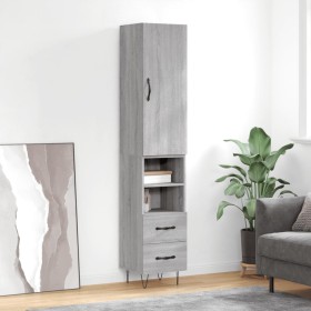 Credenza Grigio Sonoma 34,5x34x180 cm in Legno Multistrato