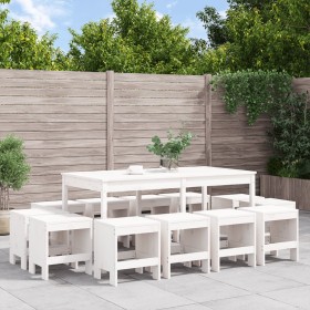 Set da Pranzo per Giardino 13pz Bianco Legno Massello di Pino