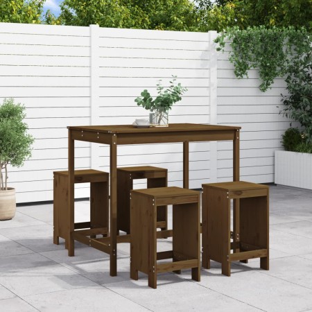 Set Bar da Giardino 5 pz Miele in Legno Massello di Pino