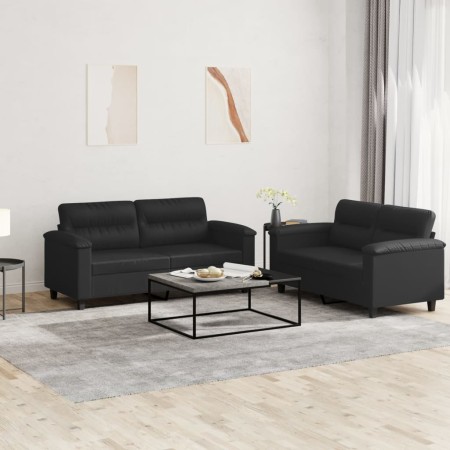 Set di Divani 2 pz con Cuscini Nero in Similpelle