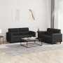 Set di Divani 2 pz con Cuscini Nero in Similpelle