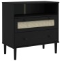 Credenza SENJA Aspetto Rattan Nero 80x40x80 cm Massello Pino