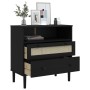 Credenza SENJA Aspetto Rattan Nero 80x40x80 cm Massello Pino