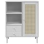 Credenza SENJA Aspetto Rattan Bianco 90x40x112cm Massello Pino