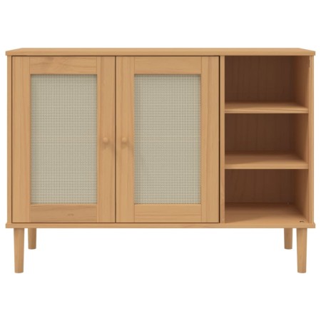 Credenza SENJA Aspetto Rattan 112x40x80 cm Legno Massello Pino