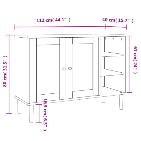 Credenza SENJA Aspetto Rattan 112x40x80 cm Legno Massello Pino