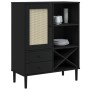 Credenza SENJA Aspetto Rattan Nero 90x40x112 cm Massello Pino