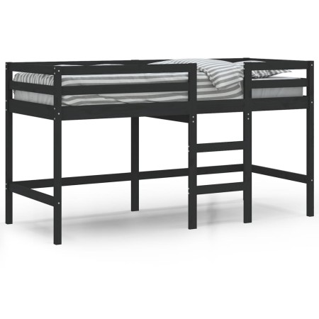 Letto Soppalco con Scala Bambini Nero 80x200cm Massello Pino