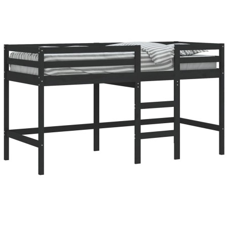 Letto Soppalco con Scala Bambini Nero 80x200cm Massello Pino