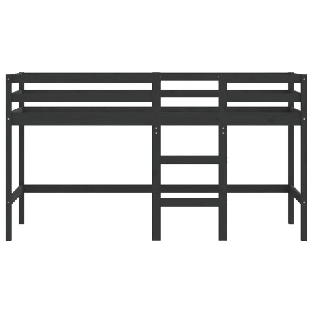 Letto Soppalco con Scala Bambini Nero 80x200cm Massello Pino