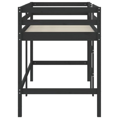 Letto Soppalco con Scala Bambini Nero 80x200cm Massello Pino