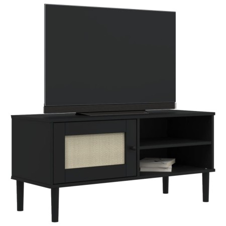 Mobile TV SENJA Aspetto Rattan Nero 106x40x49 cm Massello Pino