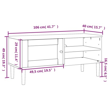 Mobile TV SENJA Aspetto Rattan Nero 106x40x49 cm Massello Pino