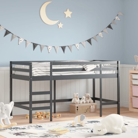 Letto Soppalco con Scala Bambini Nero 80x200cm Massello Pino