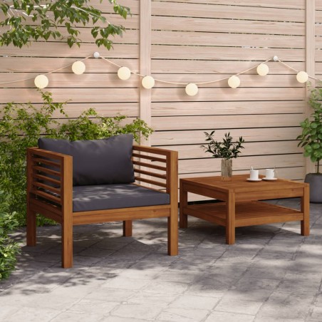 Set Divani da Giardino 2pz Cuscini Grigio Scuro Massello Acacia