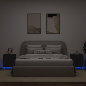 Comodini con Luci LED 2pz Neri in Legno Multistrato